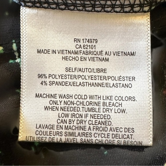 BCBGMaxAzria Chic Tye Dye Pattern Black Wrap Tie V-Neck Midi Dress 3/4 Sleeves - Picture 12 of 13